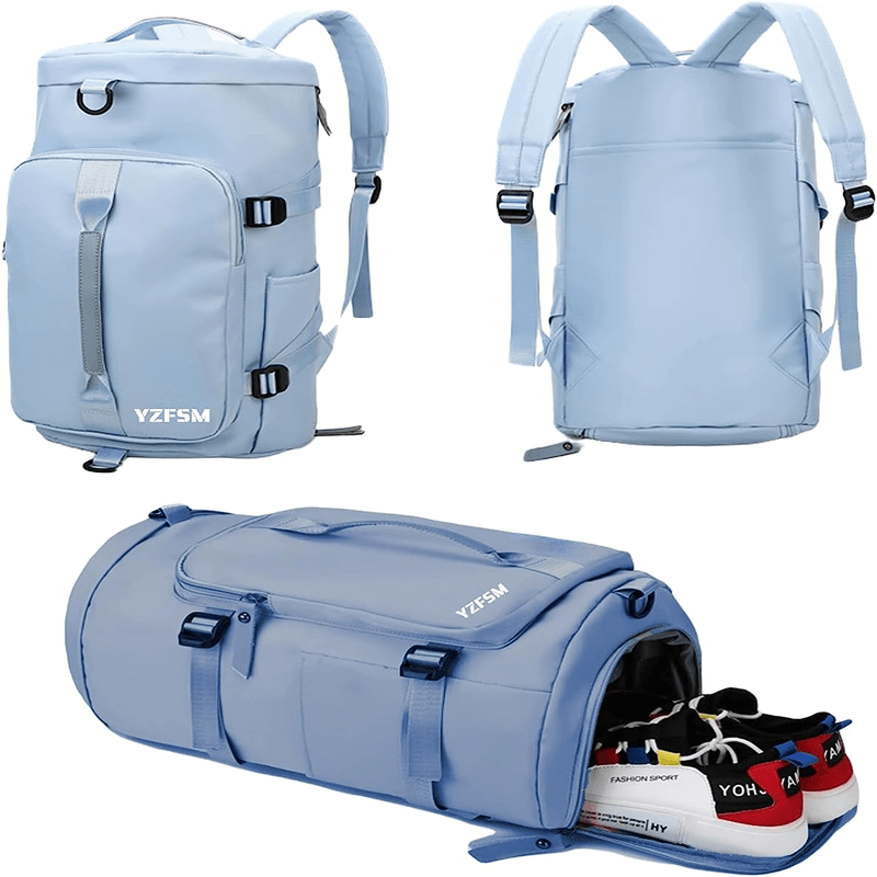 Sports duffle backpack with shoe compartment