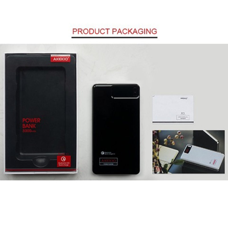 akekio power bank k3 8000mah quick charge 3.0