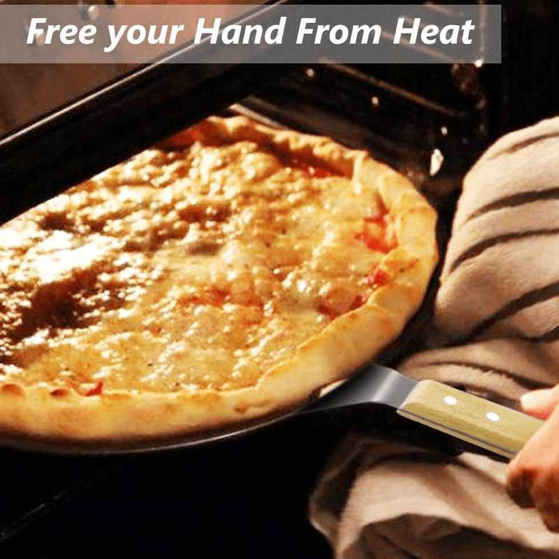 Stainless steel pizza pan spatula with wood handle