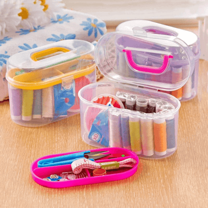 Clear plastic sewing kit tool and storage box