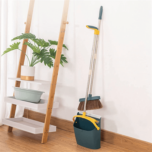 Attachable broom with dustpan