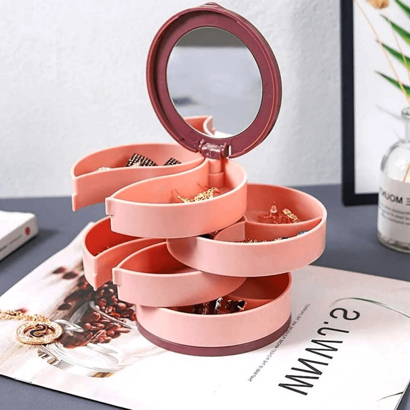 4 layer rotating mirror jewelry organizer