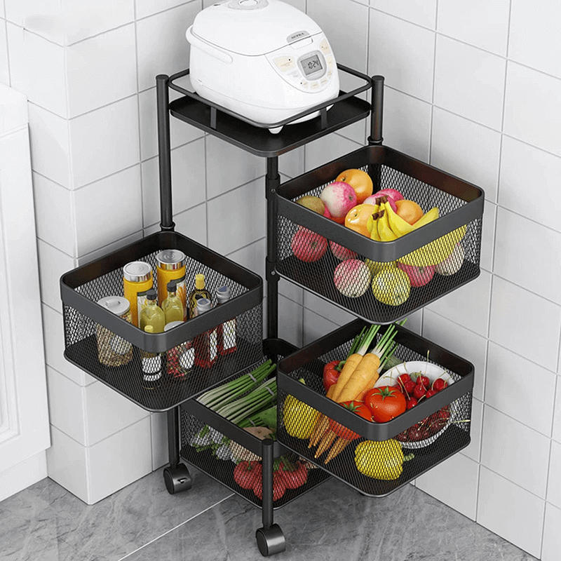 4 layer rotating square kitchen storage trolley