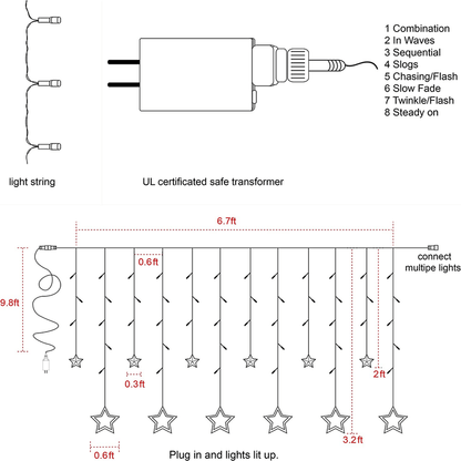 Twinkle star 12 stars 138 led curtain string lights