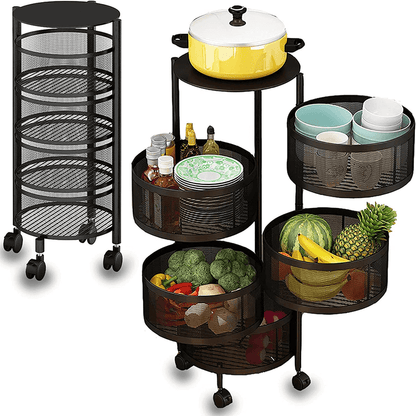 5 layer rotating round kitchen storage trolley