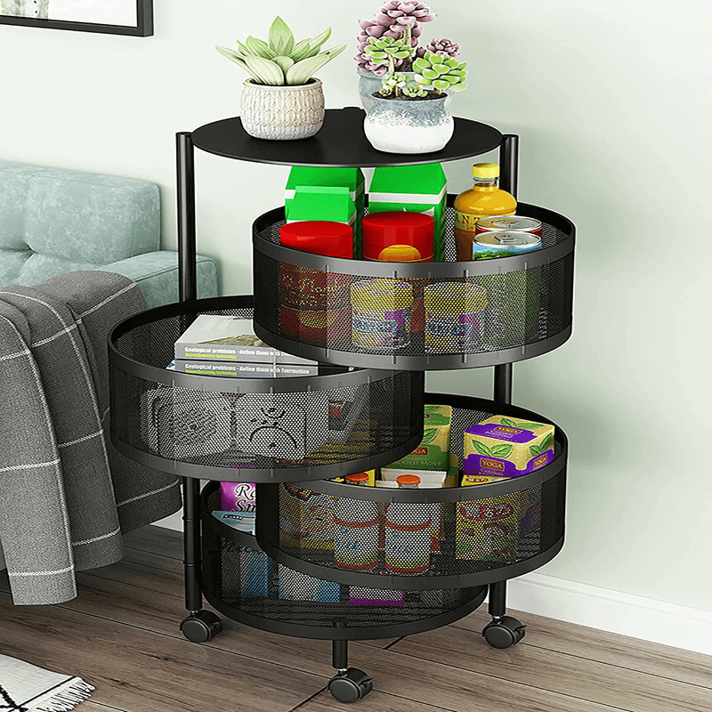 4 layer rotating round kitchen storage trolley