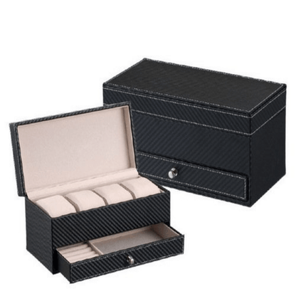 Rectangle leather watch and jewelry box with drawer