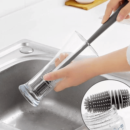 Silicone glass cleaning brush with long handle