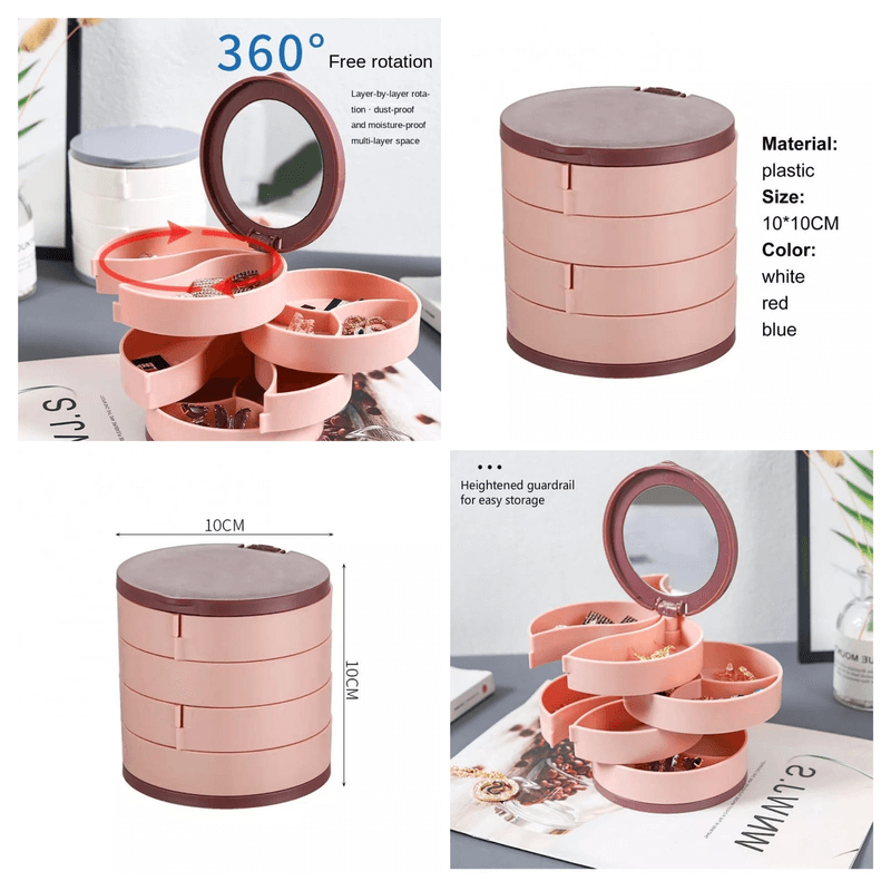 4 layer rotating mirror jewelry organizer