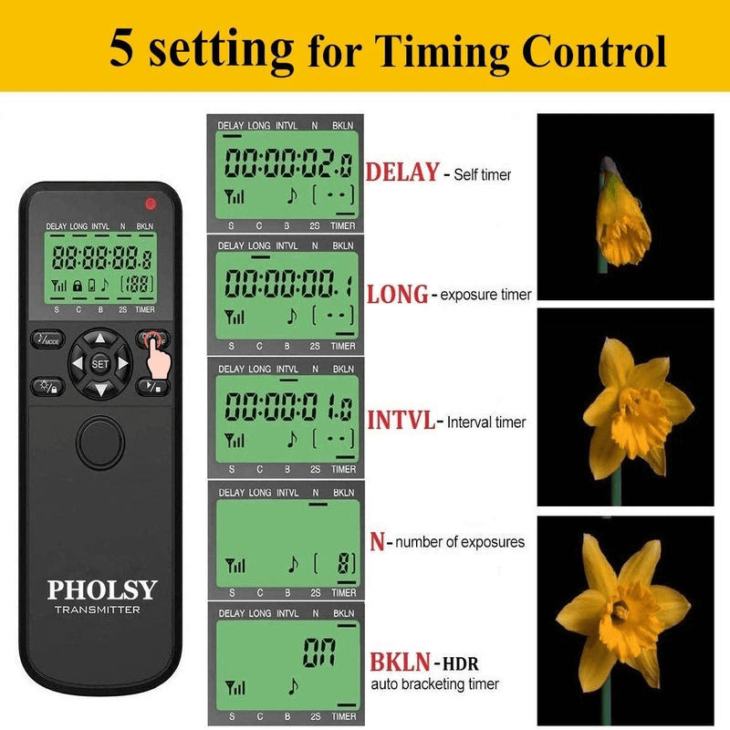 Pholsy wireless shutter remote control with digital timer