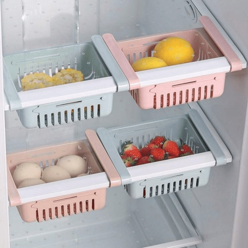 Adjustable fridge storage basket