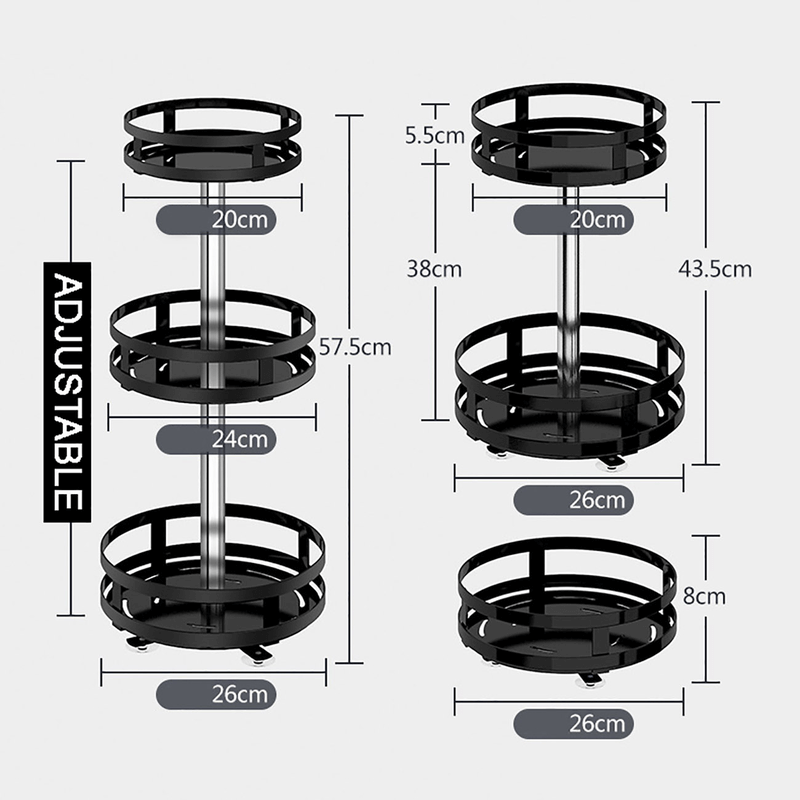 2 layer 360 degree rotating iron storage rack