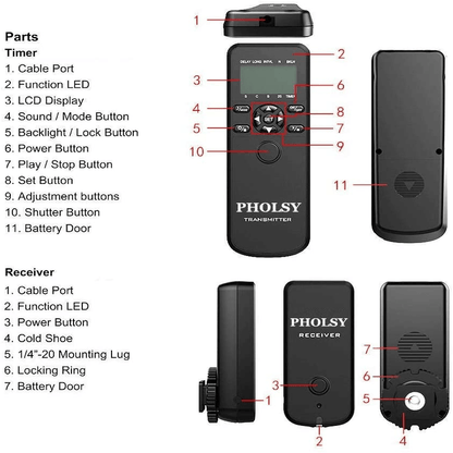 Pholsy wireless shutter remote control with digital timer