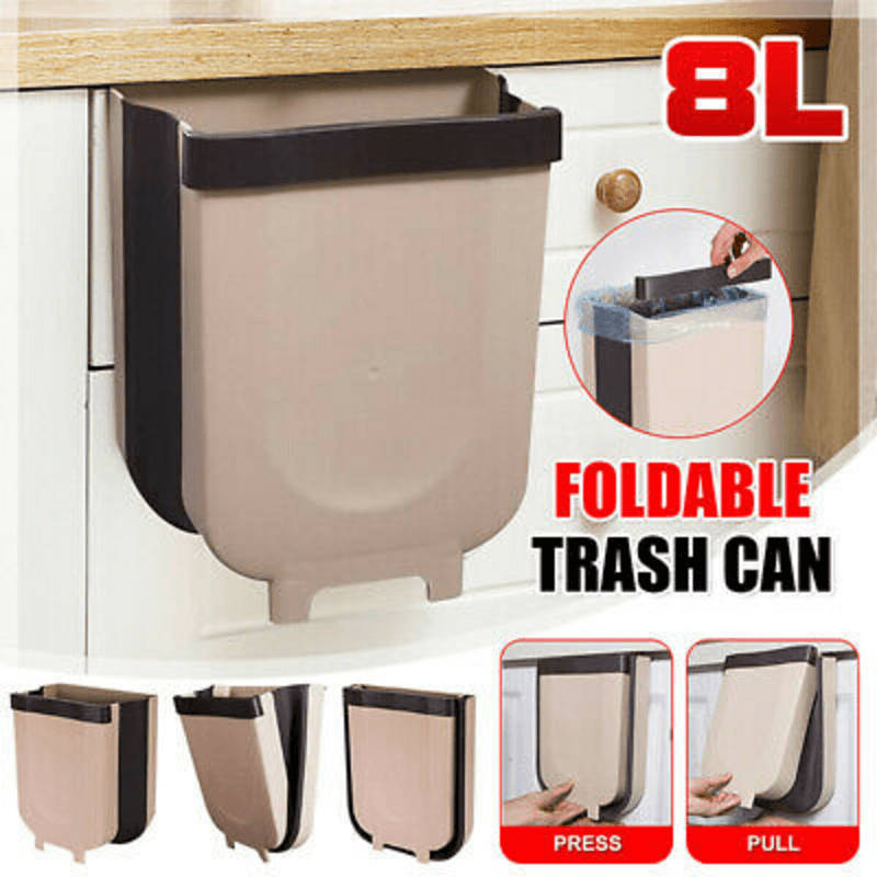 Wall mounted folding hanging trash can