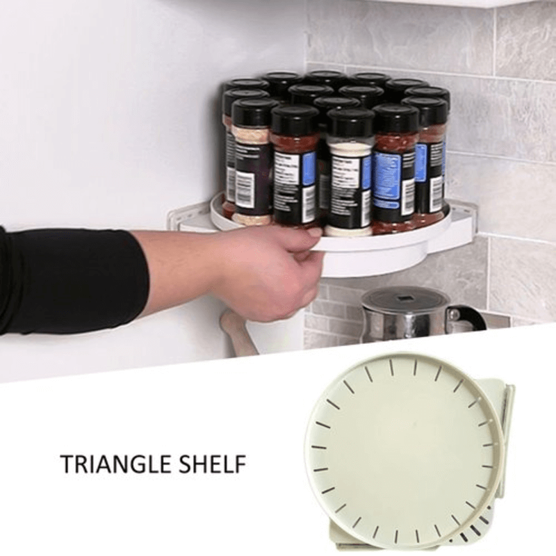 Punch free 360 degree rotating triangle shelf storage rack