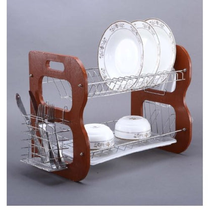 2 layer dish rack with wooden side