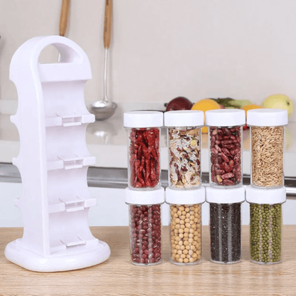 Revolving spice rack organizer with jars