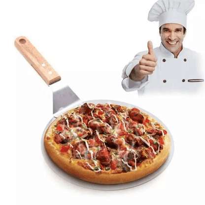 Stainless steel pizza pan spatula with wood handle