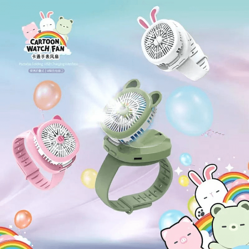 Cartoon watch portable mini fan with usb rechargeable cooling fan