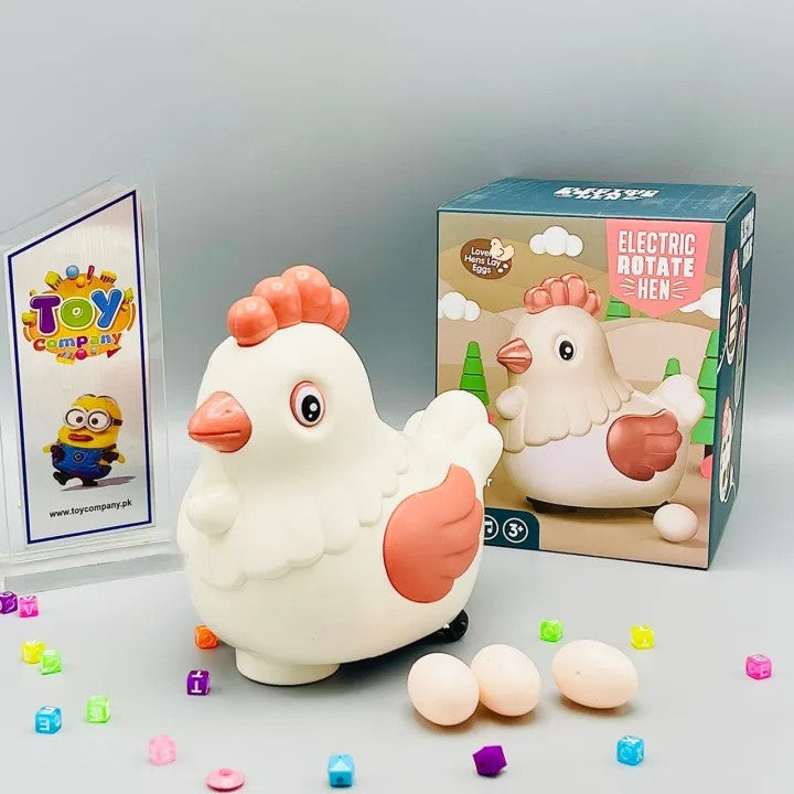 Battery operated lay egg with lights sounds.