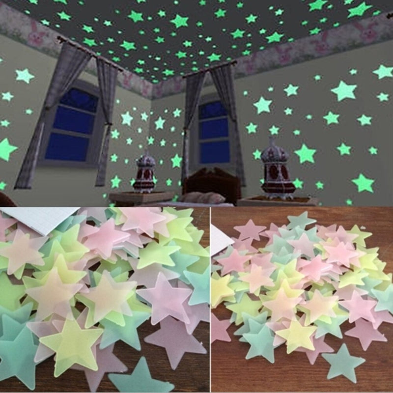 100pcs/stars luminous fluorescent 3d wall stickers