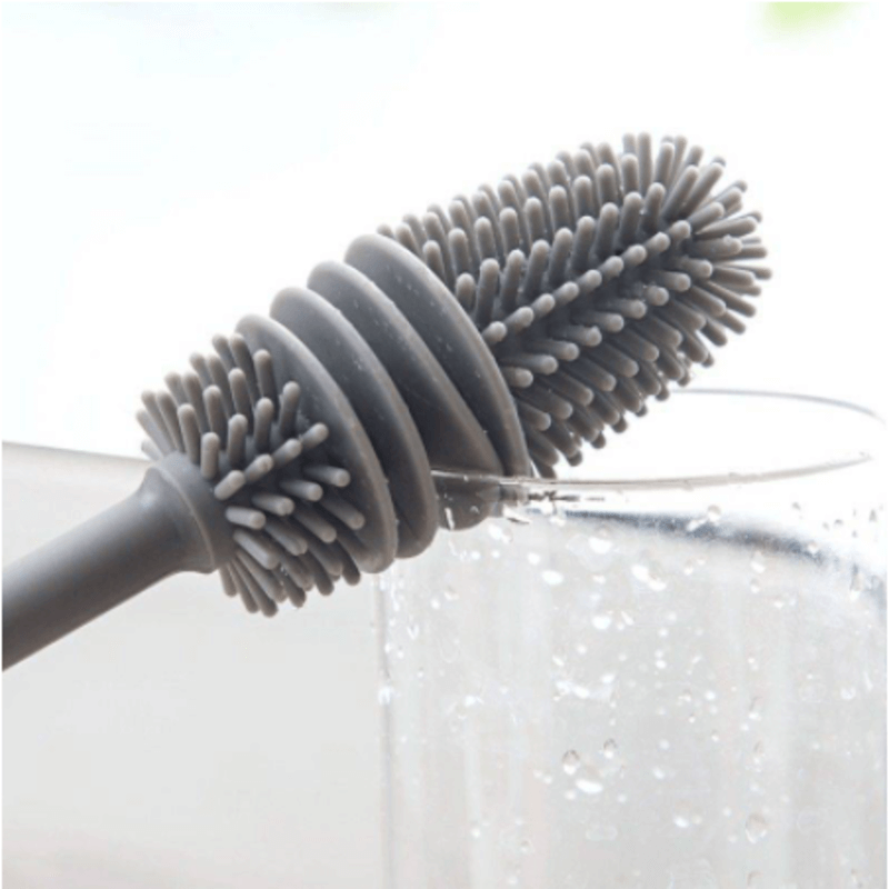 Silicone glass cleaning brush with long handle