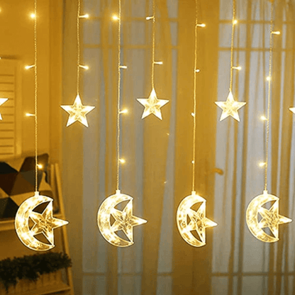 Led star moon curtain string lights