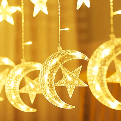 Led star moon curtain string lights