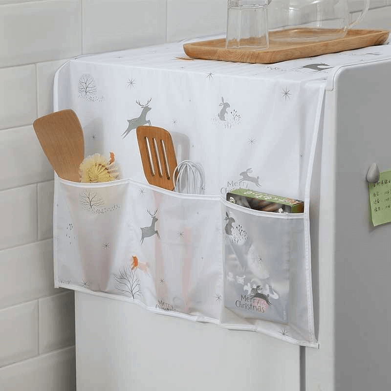 Refrigerator printed fridge cover with 6 pockets organizer