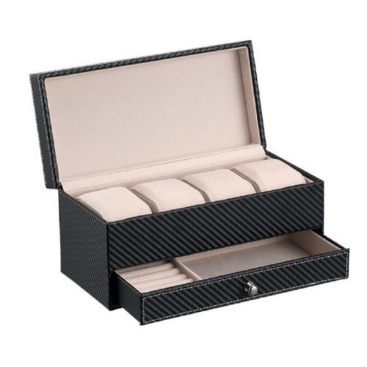 Rectangle leather watch and jewelry box with drawer