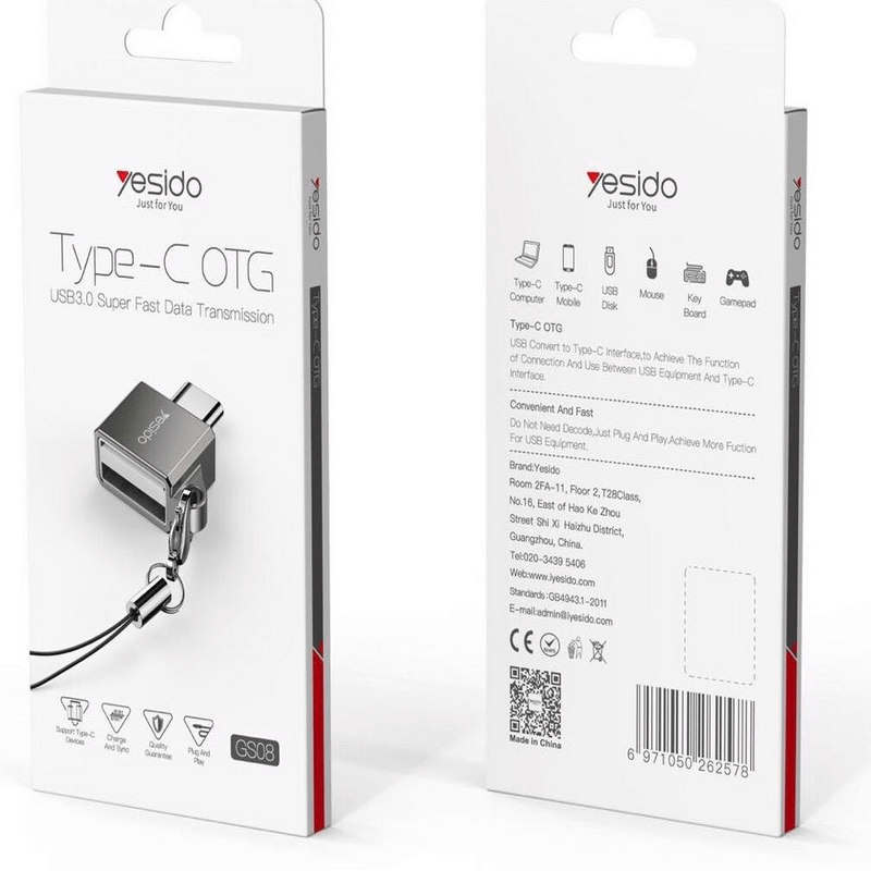 Yesido otg adapter type-c android two-in-one usb (gs08)