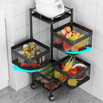 4 layer rotating square kitchen storage trolley