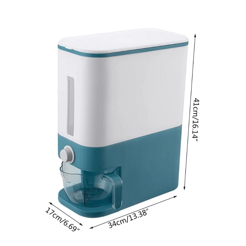 Rice dispenser with measuring cup