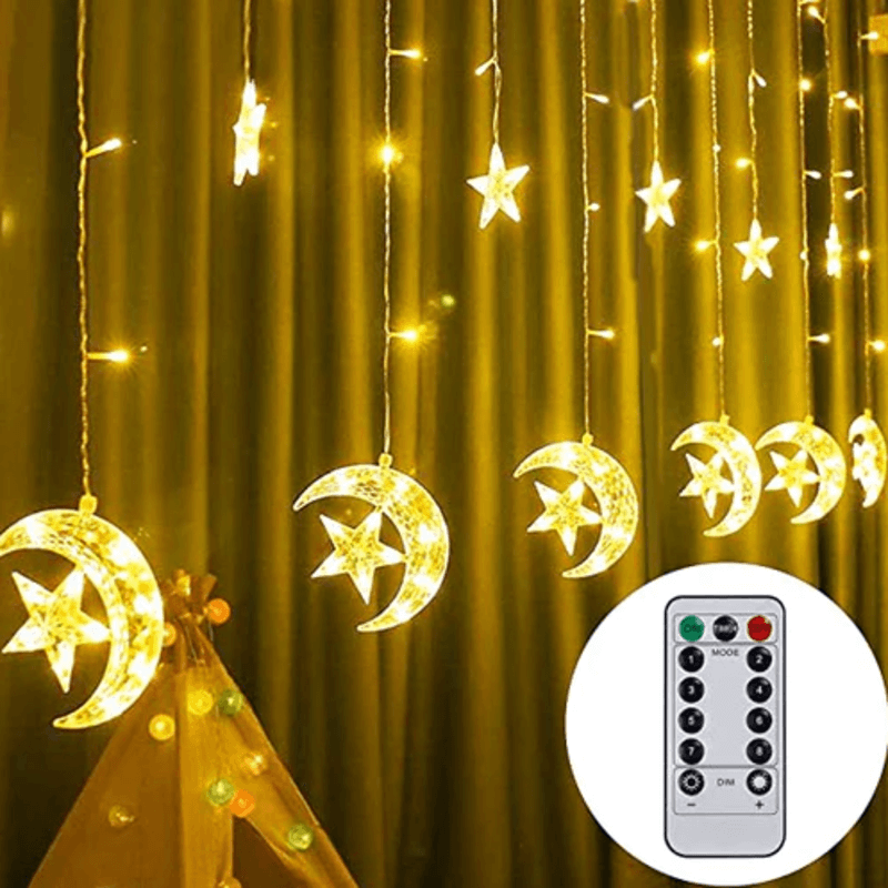 Led star moon curtain string lights