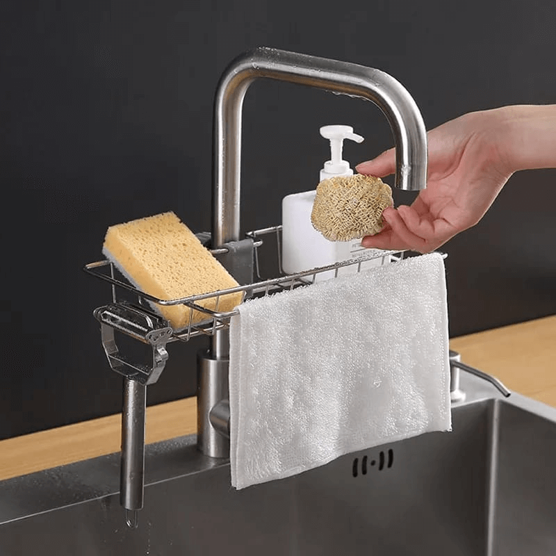 Faucet caddy shelf draining kitchen organizer rack