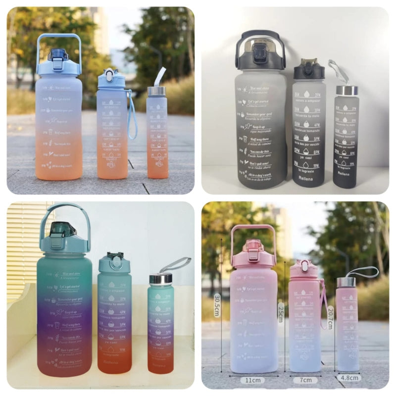 3pcs gradient plastic sports water bottle