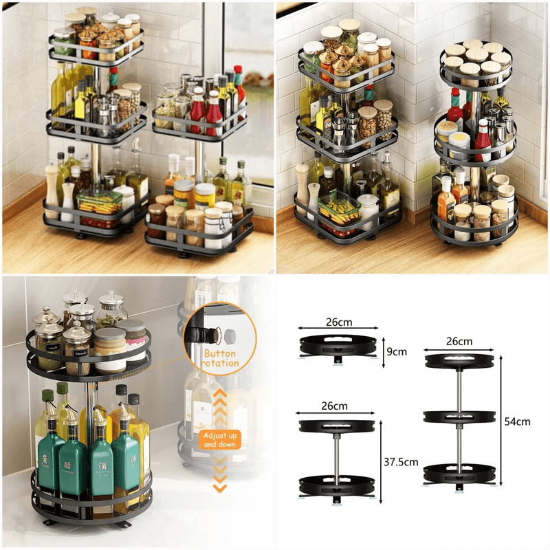 2 layer 360 degree rotating iron storage rack