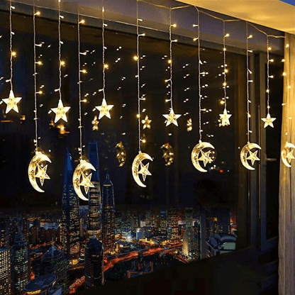 Led star moon curtain string lights