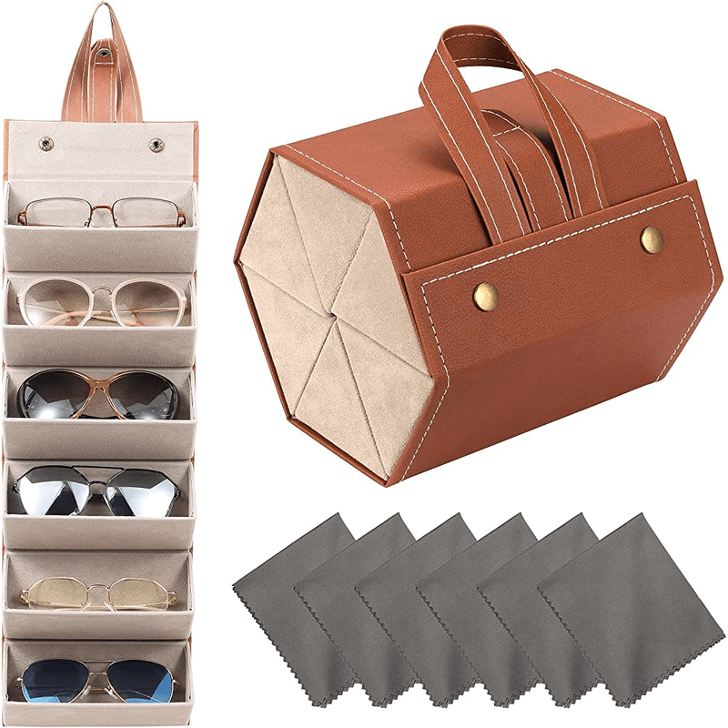 Leather 6 slot sun glasses organizer