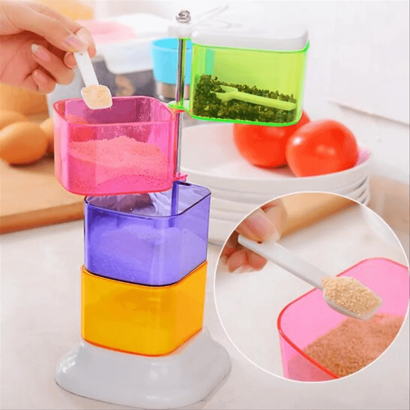 4-layer colorful 360 degree rotating box seasoning rack