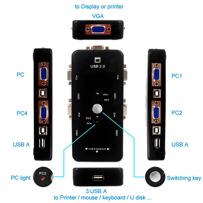 4 port usb 2.0 kvm switch box universal adapter