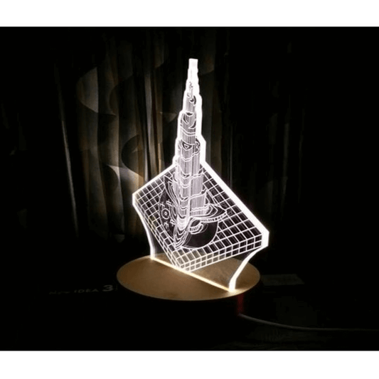 Burjkhalifa shape 3d acrylic lamp with wooden base