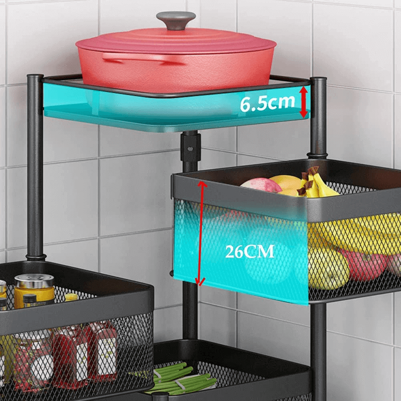 4 layer rotating square kitchen storage trolley