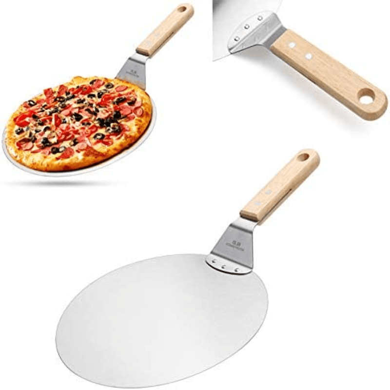 Stainless steel pizza pan spatula with wood handle