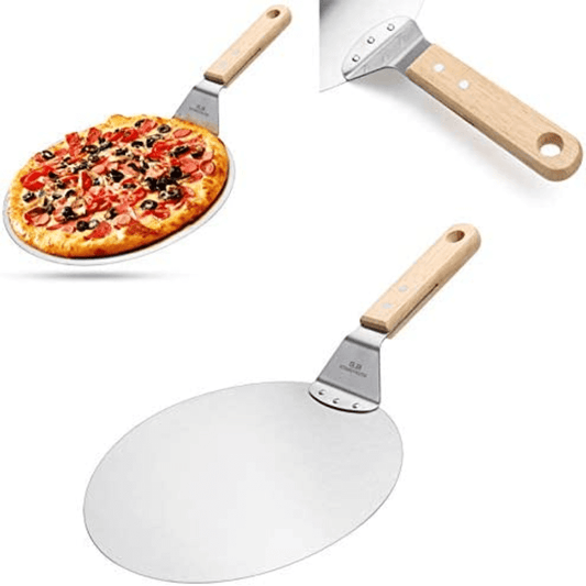 Stainless steel pizza pan spatula with wood handle