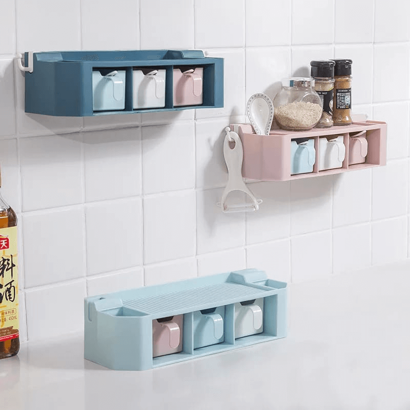 Wall-mounted spice, shelf & tool holder