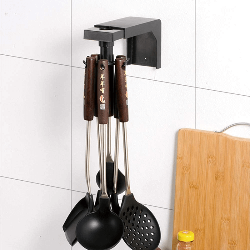 360 degree kitchen rotating utensil holder with 6 hooks