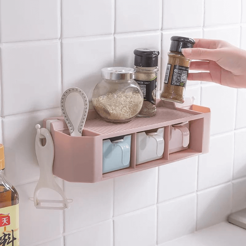 Wall-mounted spice, shelf & tool holder