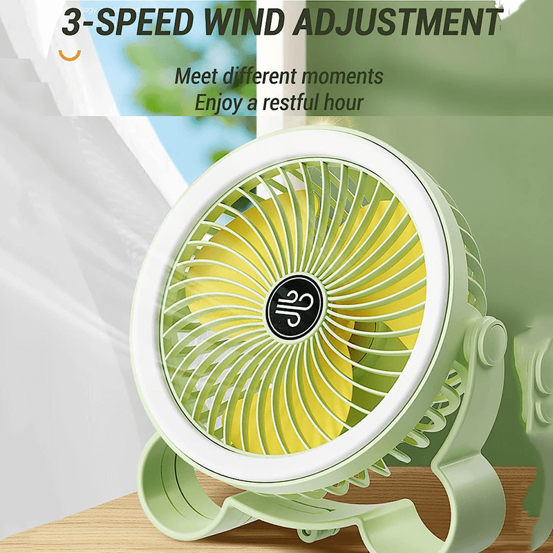 360° rotation with night breathing light portable fan with hook