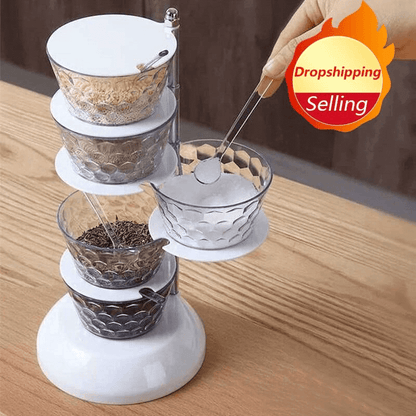 Kitchen crystal rotatable seasoning box 5 layer